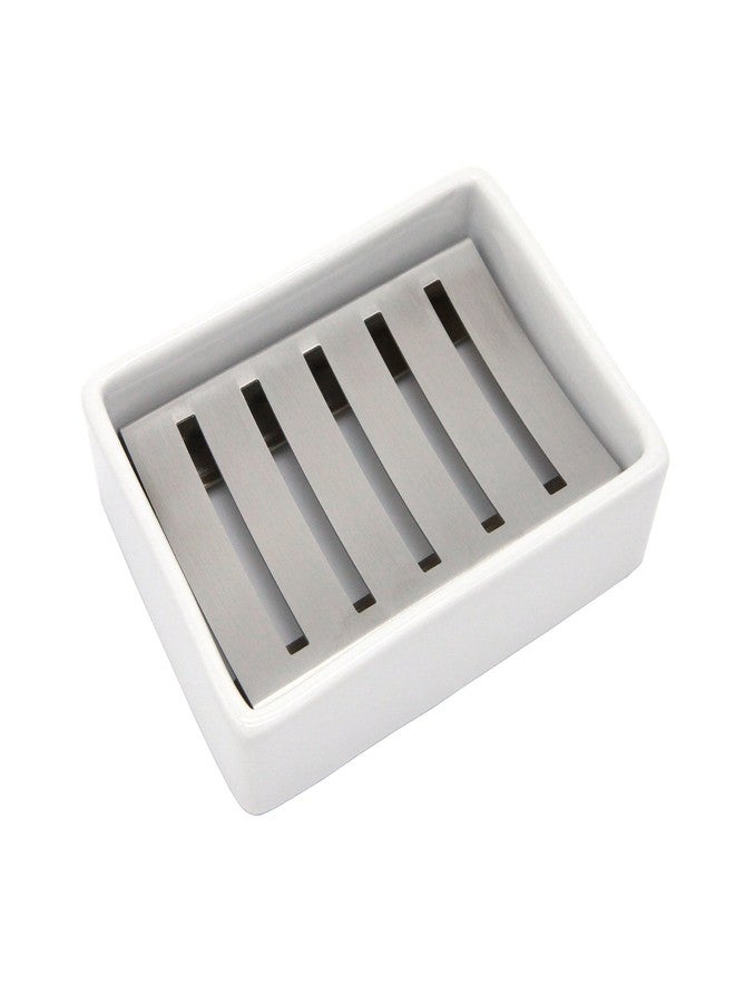Passionier Ceramic Soap Dish Stainless Steel Soap Holder for Bathroom and Shower Double Layer Draining Soap Box - Image 1