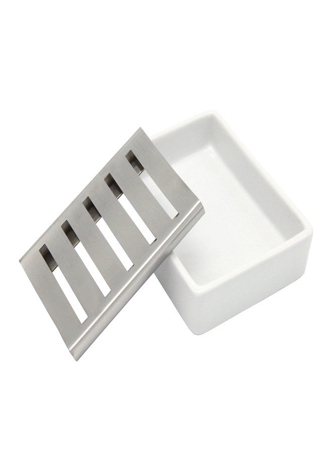 Passionier Ceramic Soap Dish Stainless Steel Soap Holder for Bathroom and Shower Double Layer Draining Soap Box - Image 4