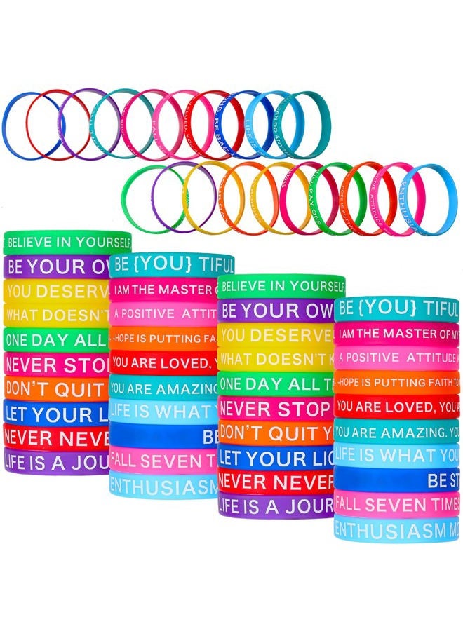 Sumind 60 Pieces Motivational Quote Rubber Wristbands Colored Inspirational Silicone Bracelets Stretch Unisex Wristbands for Women Men Gifts, 20 Styles - Image 1