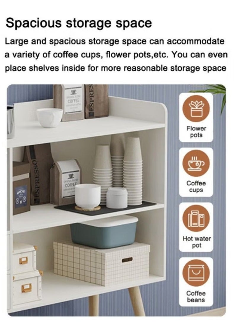 AGD Coffee Cabinet with Large Top, Open Shelves and 2 Storage Drawers 100x35x90 cm for Living Room or Office White - Image 2