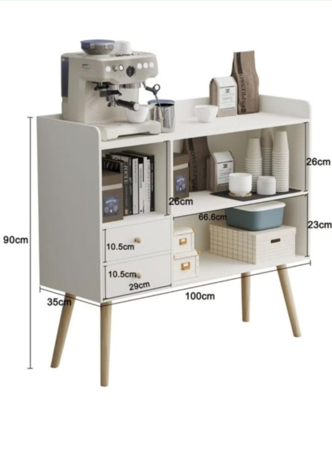 AGD Coffee Cabinet with Large Top, Open Shelves and 2 Storage Drawers 100x35x90 cm for Living Room or Office White - Image 4