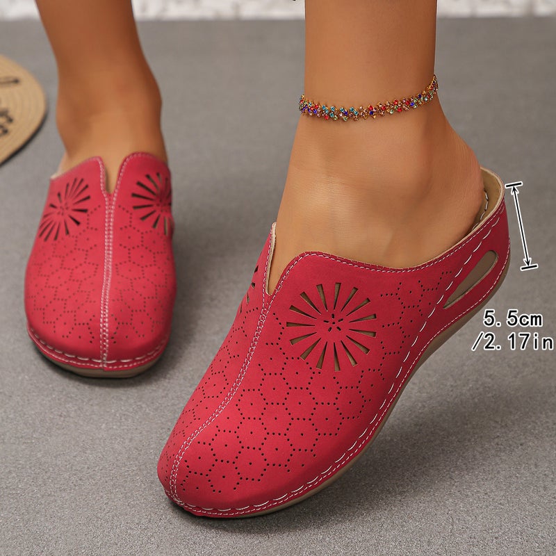 2026 Spring/ Hollow Breathable Wedge Mules For Women, Comfortable Slip-On Sandals, Women'S Manufacturer In-Stock - Image 3
