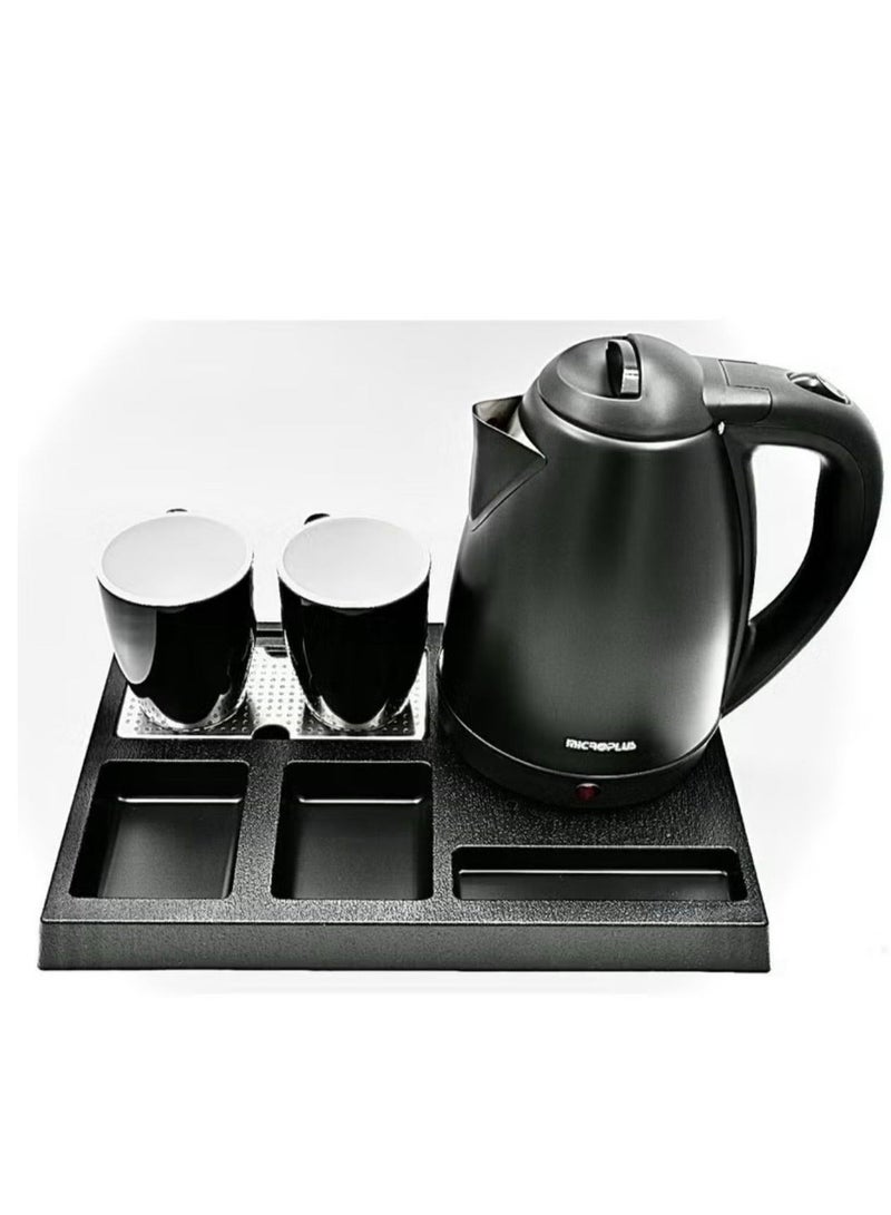 مايكروبلس غلاية كهربائية سعة 1.8 لتر، طقم فندقي، 1500 واط، مع كوبين سيراميك وصينية - Image 2