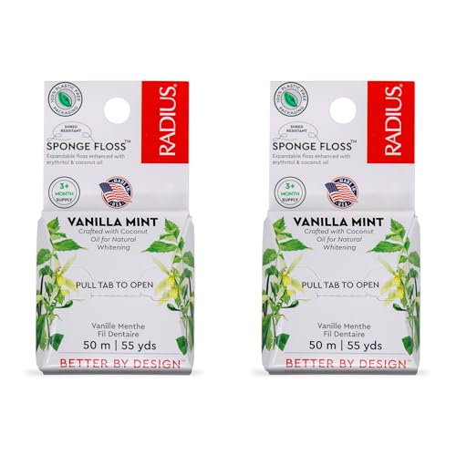 Radius Dental Floss, Sponge Floss, Vanilla Mint, 55 Yards, Vegan & Non-Toxic Oral Care Designed to Help Fight Plaque, Pack of 2 - Image 1