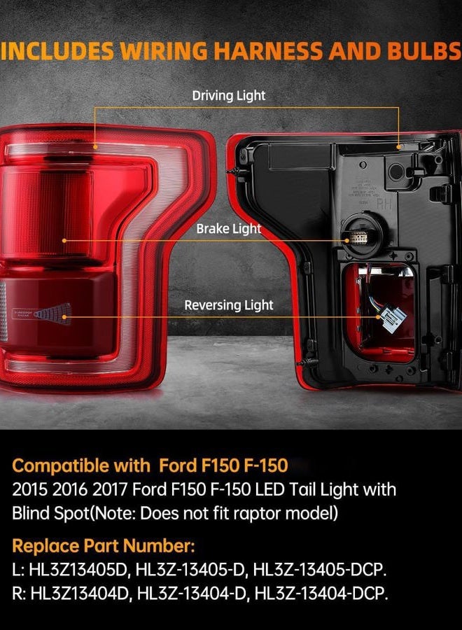 OKLPF LED Tail Light Compatible With Blind Spot With 2015 2016 2017 Ford F150 F-150,Replace HL3Z13404D,Rear Brake Lamp Signal Assembly,Included Bulbs and Harness,Right Passenger Side Taillight - Image 2