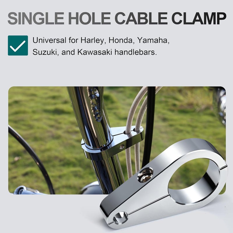 MoKitDora 1.25" Handlebar Dual Single Throttle or Frame Mount Clutch Cable Clamp Brake Line Clips for Harley - Chrome - Image 2