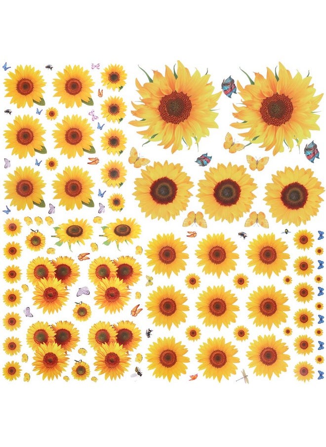 Prudiut - 135 Pcs Sunflower Wall Sticker, Removable Sunflower Stickers Waterproof 3D Sunflower Wall Decor Stickers for Kids Mothers Day Decorations Bathroom Kitchen Decor Decals - Image 1
