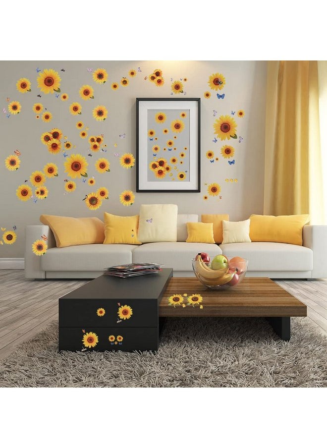 Prudiut - 135 Pcs Sunflower Wall Sticker, Removable Sunflower Stickers Waterproof 3D Sunflower Wall Decor Stickers for Kids Mothers Day Decorations Bathroom Kitchen Decor Decals - Image 1