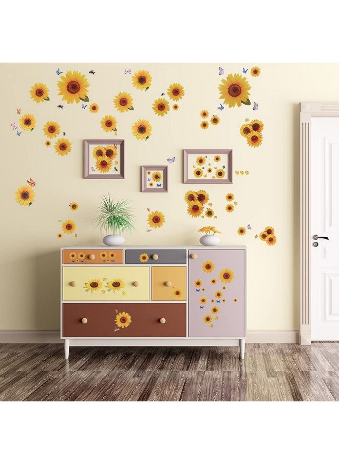 Prudiut - 135 Pcs Sunflower Wall Sticker, Removable Sunflower Stickers Waterproof 3D Sunflower Wall Decor Stickers for Kids Mothers Day Decorations Bathroom Kitchen Decor Decals - Image 1