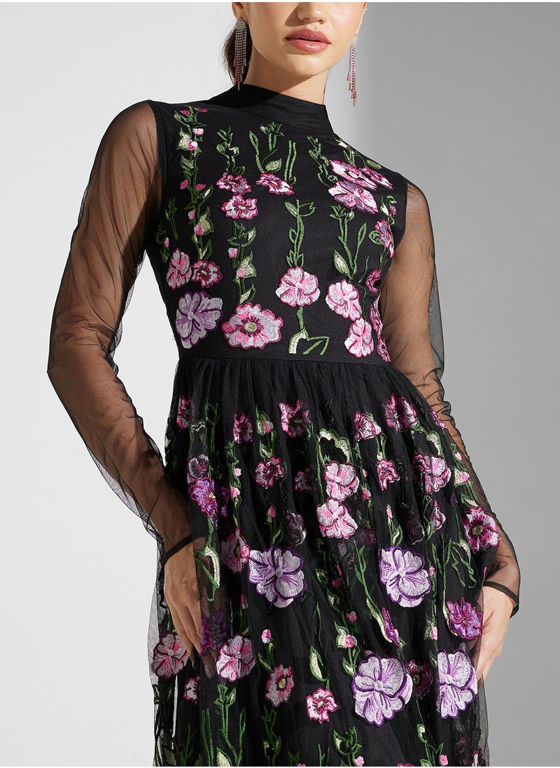 Frock and Frill Floral Embroidered Dress  - Image 3