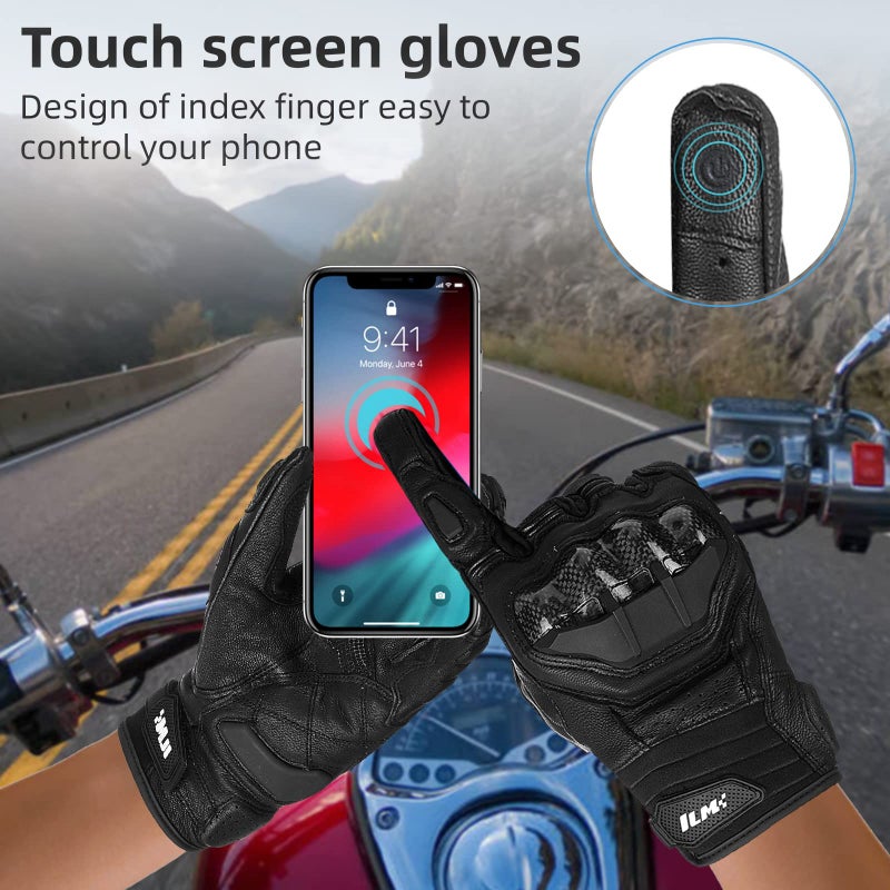 ILM Air Flow Leather Motorcycle Gloves Touchscreen for Men and Women Model-GRC01 (XXL, Black) - Image 2