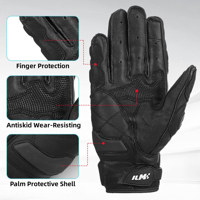 ILM Air Flow Leather Motorcycle Gloves Touchscreen for Men and Women Model-GRC01 (XXL, Black) - Image 5
