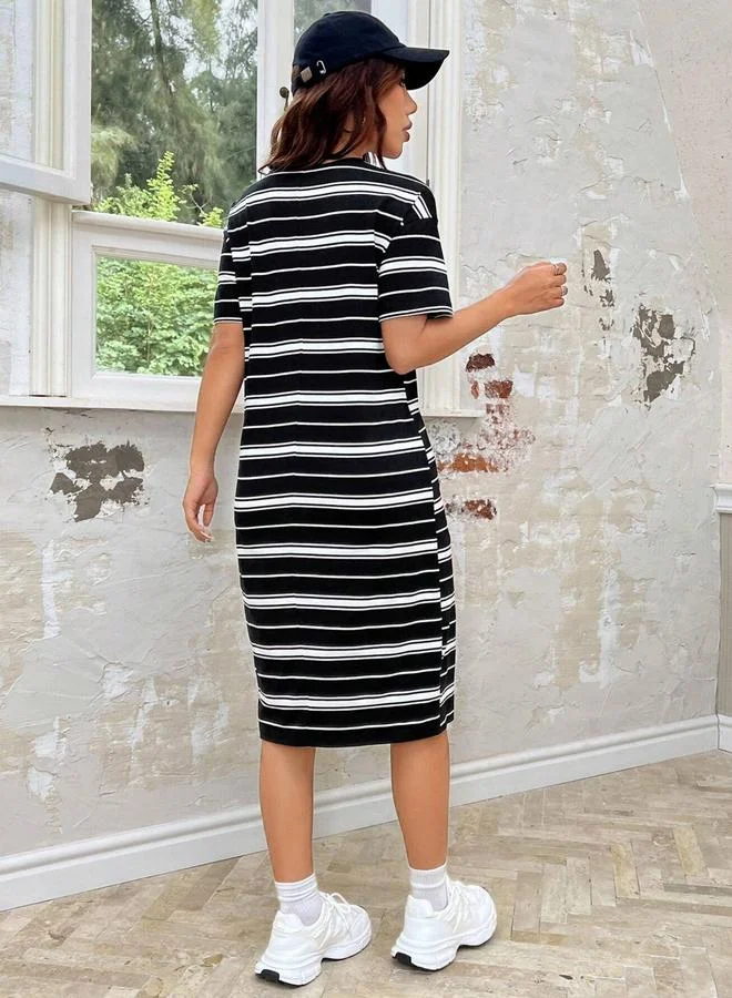 Take Two Black Striped Bodycon Midi Dress