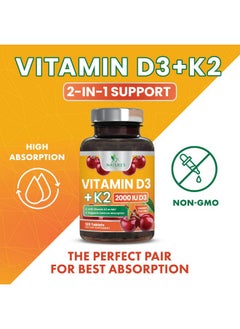 Nature's Nutrition Vitamin D3 K2, Chewable Cherry D3 2000 iu Plus K2 (MK-7) 75 mcg - 2 in 1 Vitamins D & K Complex - Vitamin K2 MK7 + D3 Supplement Supports Immune & Heart Health, Calcium Absorption, Bones - 120 Tablets  - Image 2