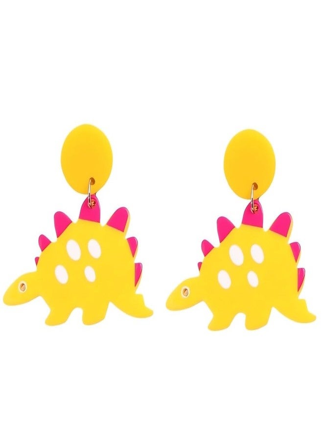 Pingyongchang Cute Acrylic Animal Drop Earrings for Women Colorful Dinosaur Lovely Funny Dangle Earring Gradution Birthday Gift-Stegosaur Yellow - Image 1