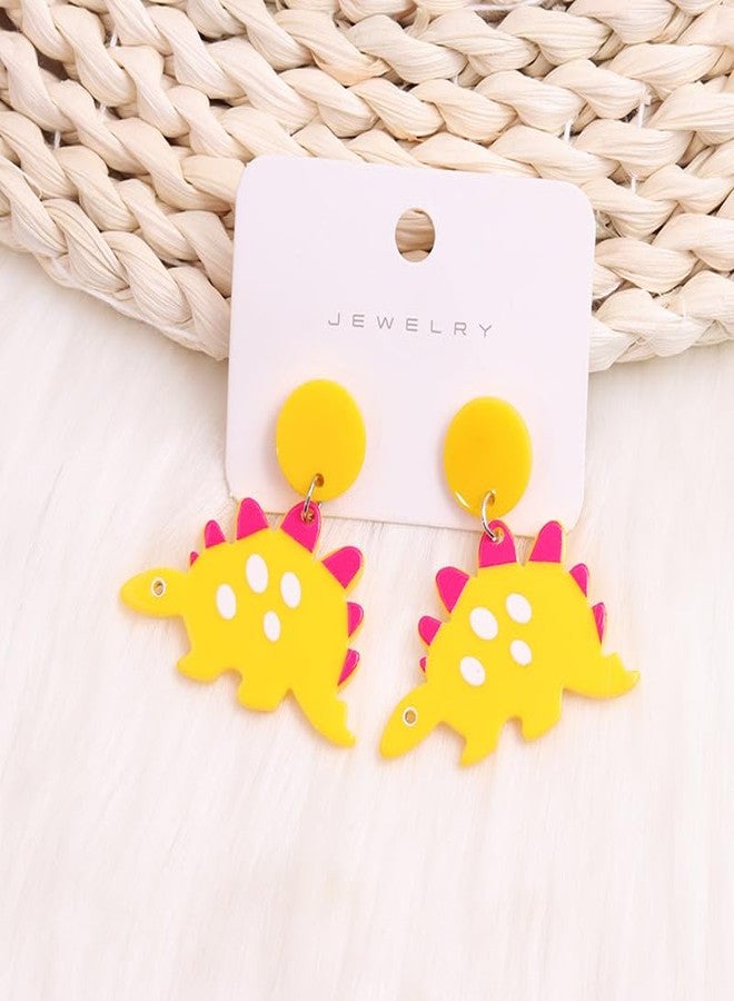 Pingyongchang Cute Acrylic Animal Drop Earrings for Women Colorful Dinosaur Lovely Funny Dangle Earring Gradution Birthday Gift-Stegosaur Yellow - Image 2