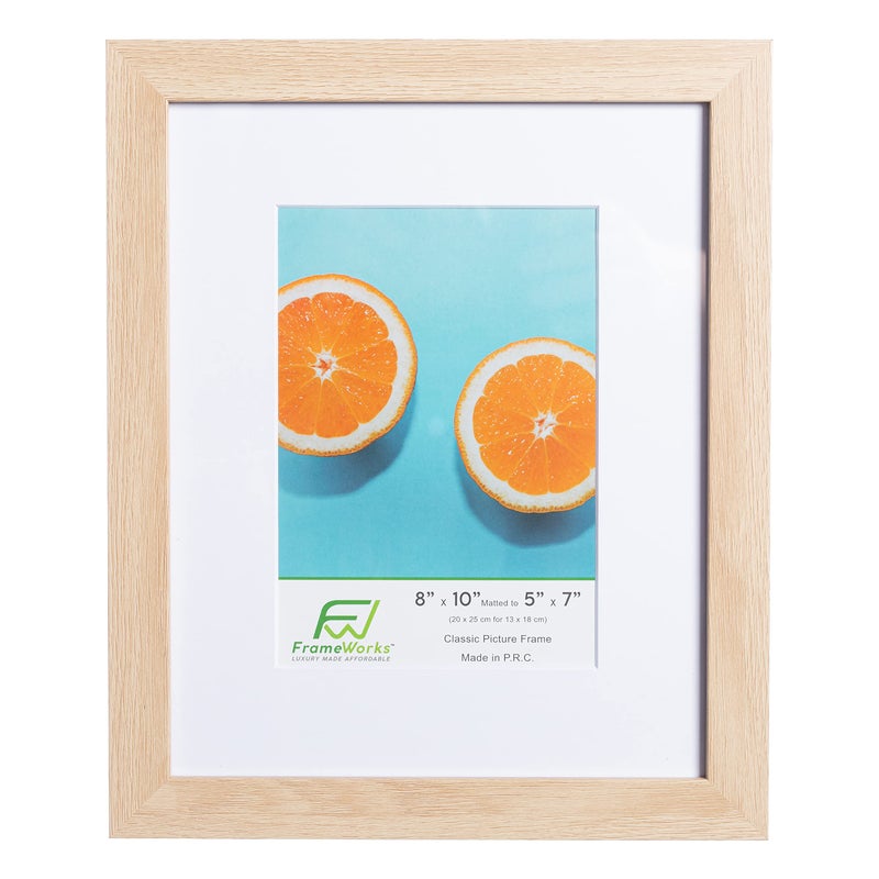 FrameWorks الأطر 2 عبوة 8x10 مئوية إلى 5x7 إطار الصورة البلوط الطبيعي - إطار الصور الكلاسيكي مع إطار صورة زجاجية مقسى مع إطار ملصق الحواف النظيفة مع إطار الشهادة الأبيض غير لامع - Image 3