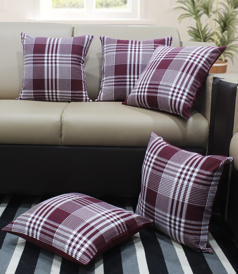 AIRWILL Cotton Track Dobby Maroon Themed Cushion Covers for Cushions & Pillows (Maroon & White, Pack of 5) - Image 1