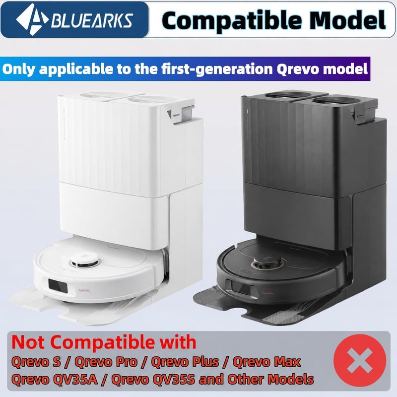Bluearks 19 قطعة قطع غيار بديلة لروبوروك Q Revo [ليست لـ Qrevo S/Pro/Plus/MaxV] مجموعة ملحقات مكنسة روبوروك Q Revo، فرشاة رئيسية واحدة، 4 منصات مسح، 4 فرش جانبية، 4 مرشحات هيبا، 6 أكياس شفط - Image 2