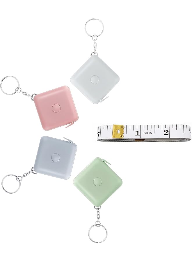 إيروريكس شريط قياس قابل للسحب 4 عبوات + مسطرة خياطة من القماش الناعم لقياس الجسم وفقدان الوزن والحياكة القماشية والحرف اليدوية 60 بوصة 1.5 متر شريط قياس مزدوج الجوانب بزر ضغط صغير - Image 1