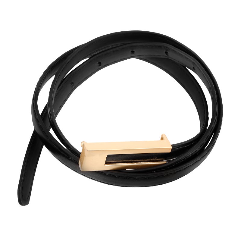 Vintage Pu Leather Belt with Metal Buckle Thin Belt Waist Belt Women Clothing Accessory - Image 1