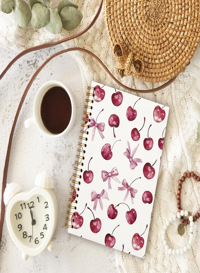 OXW Coquette Pink Bow Notebook Journal, Pink Cherry Planner Cute Notebook Journal for Women Girls, Coquette School Supplies, Coquette Stuff Planner, College Ruled Spiral Notebook 5.5 x 8.3 - Image 3