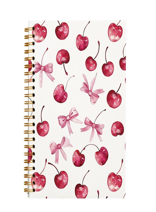 OXW Coquette Pink Bow Notebook Journal, Pink Cherry Planner Cute Notebook Journal for Women Girls, Coquette School Supplies, Coquette Stuff Planner, College Ruled Spiral Notebook 5.5 x 8.3 - Image 1