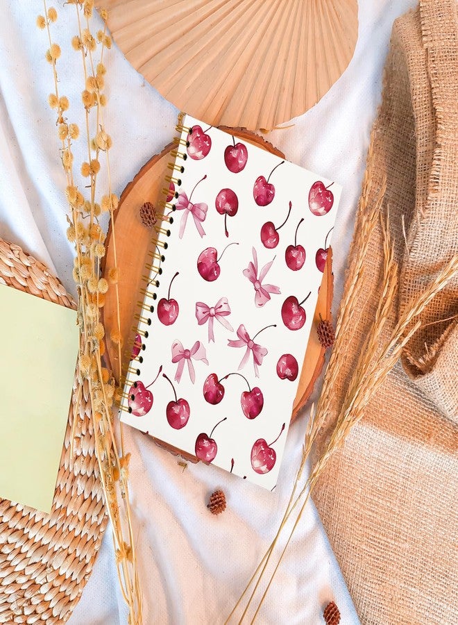 OXW Coquette Pink Bow Notebook Journal, Pink Cherry Planner Cute Notebook Journal for Women Girls, Coquette School Supplies, Coquette Stuff Planner, College Ruled Spiral Notebook 5.5 x 8.3 - Image 2