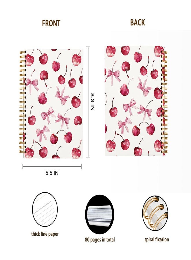 OXW Coquette Pink Bow Notebook Journal, Pink Cherry Planner Cute Notebook Journal for Women Girls, Coquette School Supplies, Coquette Stuff Planner, College Ruled Spiral Notebook 5.5 x 8.3 - Image 5