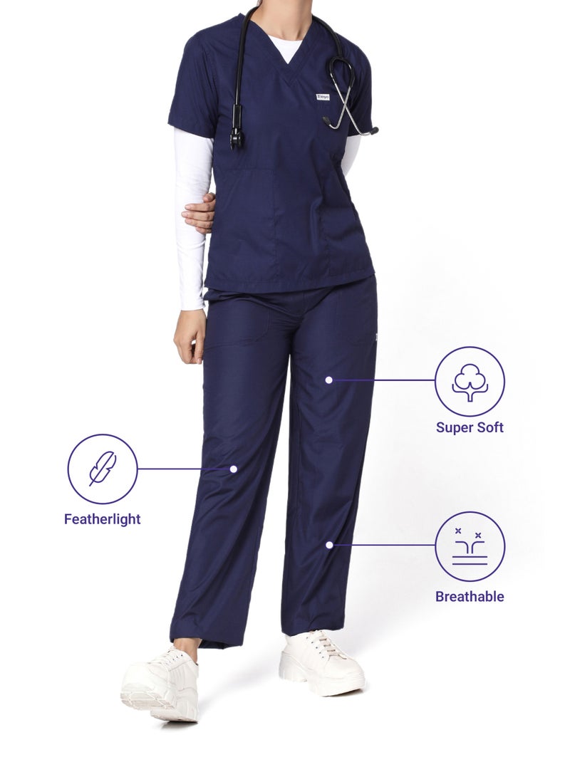 KNYA Classic Women's 5-Pocket New Gen Scrubsuit | V Neck | Flexibile & Comfortable Top & Bottom | Easily Accessible Pockets | Uniform for Doctors (Navy Blue) - Image 5