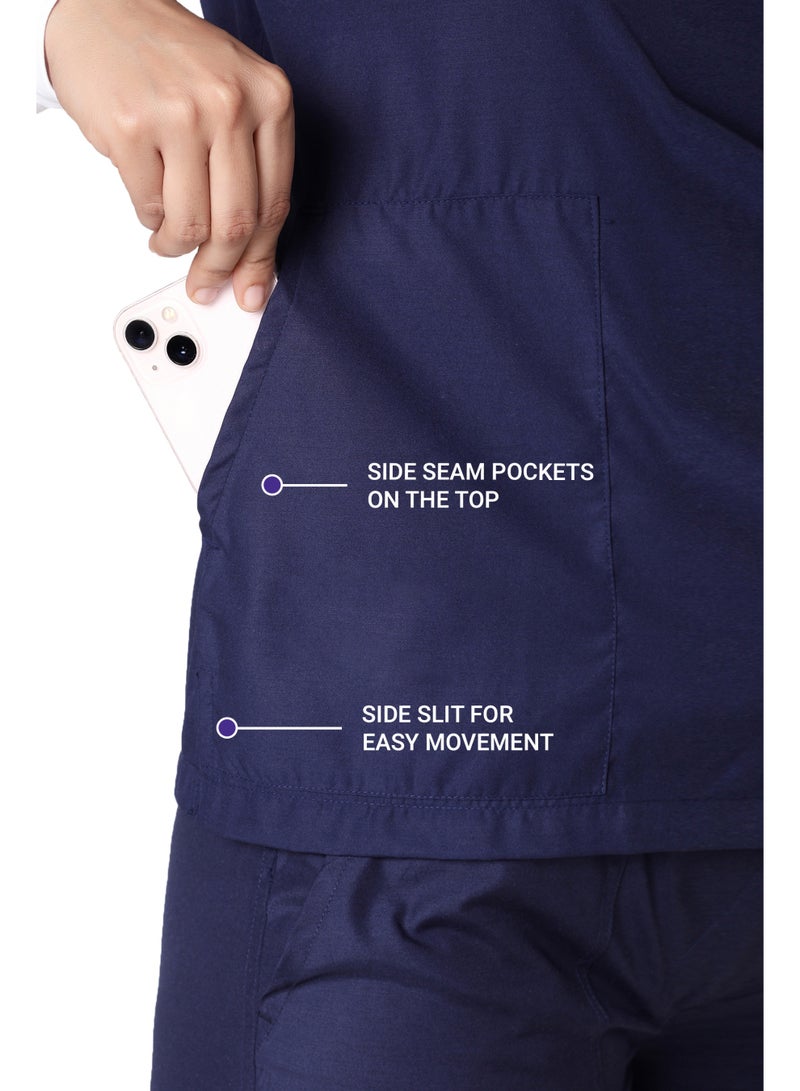 KNYA Classic Women's 5-Pocket New Gen Scrubsuit | V Neck | Flexibile & Comfortable Top & Bottom | Easily Accessible Pockets | Uniform for Doctors (Navy Blue) - Image 3