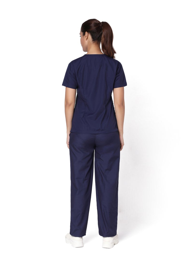 KNYA Classic Women's 5-Pocket New Gen Scrubsuit | V Neck | Flexibile & Comfortable Top & Bottom | Easily Accessible Pockets | Uniform for Doctors (Navy Blue) - Image 2