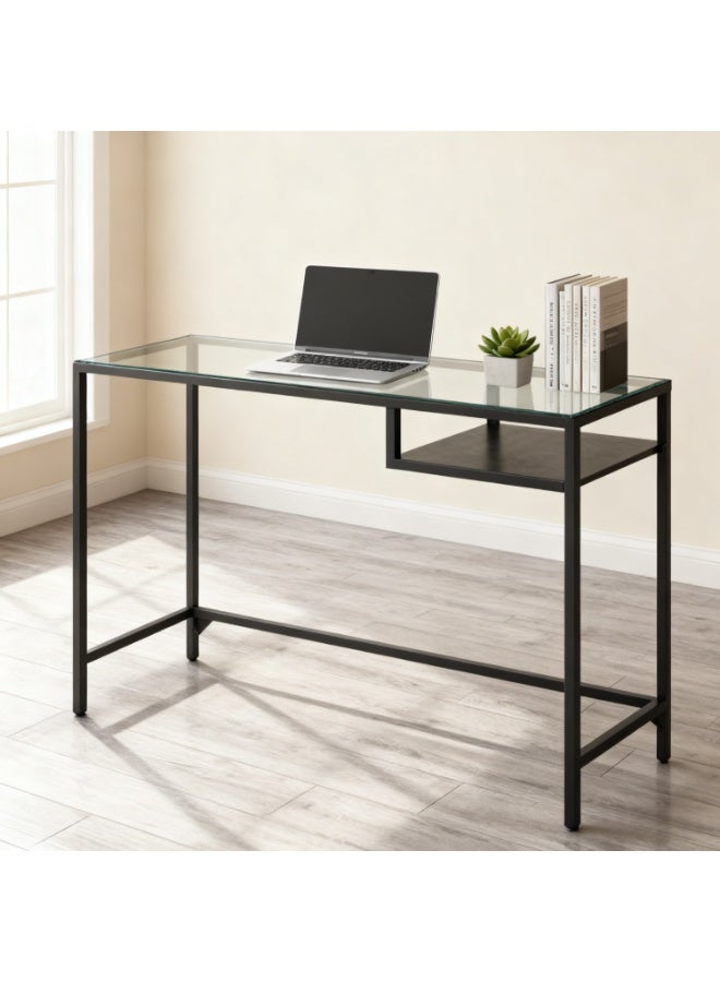 Cozara Modern multifunctional glass console table, laptop table, black tempered glass dressing table, space-saving simple glass table, metal frame, easy to assemble, black, suitable for bedroom, living room, hallway (100 * 36 * 74 cm) - Image 1