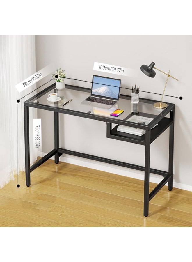 Cozara Modern multifunctional glass console table, laptop table, black tempered glass dressing table, space-saving simple glass table, metal frame, easy to assemble, black, suitable for bedroom, living room, hallway (100 * 36 * 74 cm) - Image 2