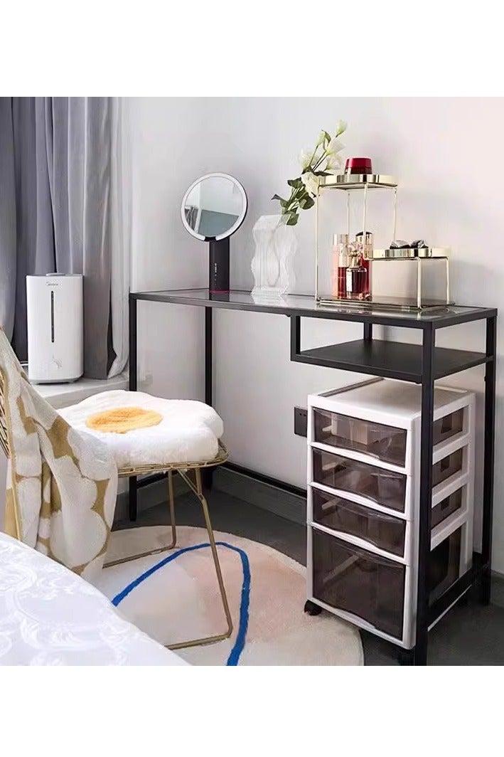 Cozara Modern multifunctional glass console table, laptop table, black tempered glass dressing table, space-saving simple glass table, metal frame, easy to assemble, black, suitable for bedroom, living room, hallway (100 * 36 * 74 cm) - Image 5