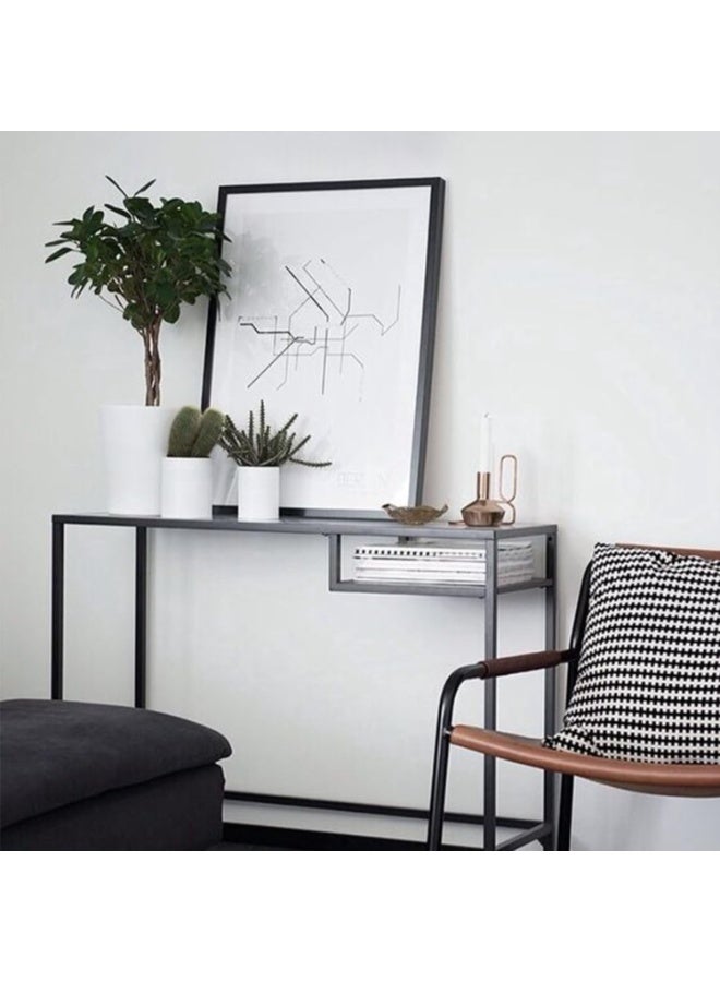 Cozara Modern multifunctional glass console table, laptop table, black tempered glass dressing table, space-saving simple glass table, metal frame, easy to assemble, black, suitable for bedroom, living room, hallway (100 * 36 * 74 cm) - Image 3