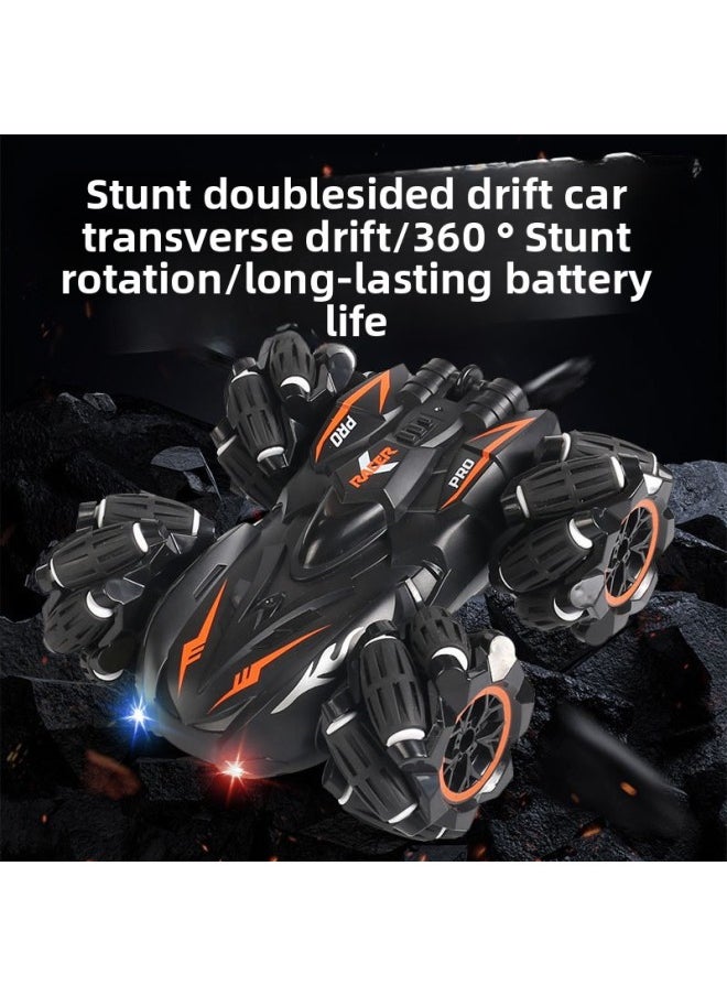 Double-sided Stunt Rolling Off-road Remote Control Car Children's Toy Vehicle Rotating Climbing Car Playset Durable Plastic-Color:Double-sided Stunt Lights Music Version Orange Black (single Handle Remote Control)  - Image 2