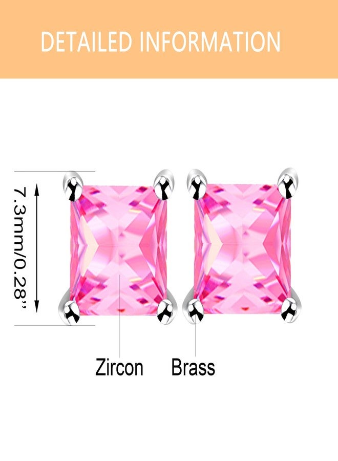 Tobestu 5 Pairs Platinum Plated Square Multicolored Zircon Stud Earrings Set Classic and Dainty Jewelry for Women of All Ages YA4373 - Image 3