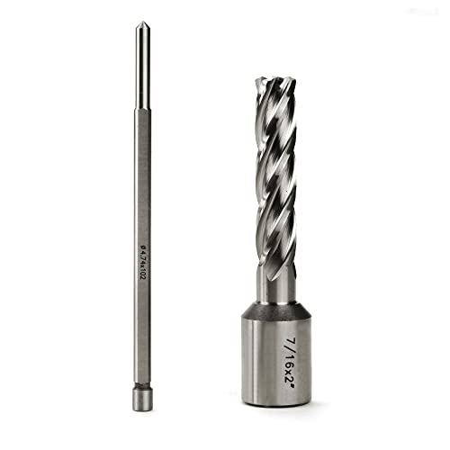 OSCARBIDE 7/16"X2"HSS Annular Cutter 7/16 inch Cutting Diameter 2 Depth of Cut,3/4 inch Weldon Shank 2 Flat Mag Drill Bit with Pilot Pin for Magnetic Drill Press,1 Piece - Image 1
