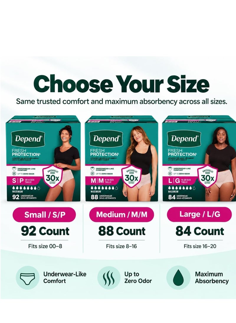 ملابس Depend Fresh Protection الداخلية للنساء للتحكم في سلس البول، أقصى درجات الامتصاص، راحة تضاهي الملابس الداخلية العادية، حماية من الروائح، واقية وتستخدم لمرة واحدة - مقاس صغير (Small) - 92 قطعة (مقاس 00-8) - Image 2