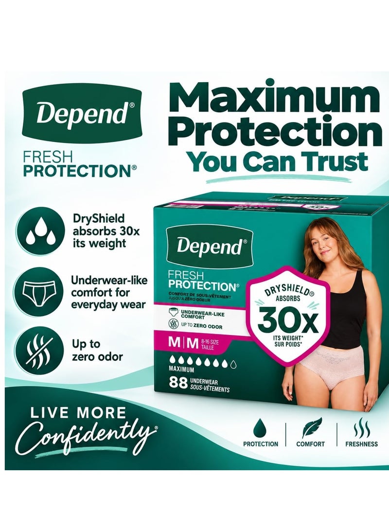 ملابس Depend Fresh Protection الداخلية للنساء للتحكم في سلس البول، أقصى درجات الامتصاص، راحة تضاهي الملابس الداخلية العادية، حماية من الروائح، واقية وتستخدم لمرة واحدة - مقاس صغير (Small) - 92 قطعة (مقاس 00-8) - Image 5