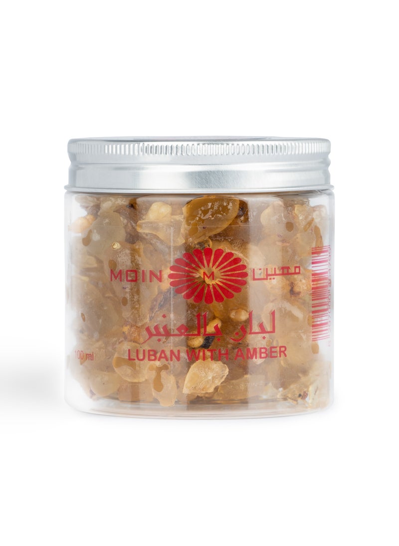 Moin Luban with Amber Bakhoor 100g - Pure Frankincense & Patchouli Blend for Calming Atmosphere, Long-Lasting Fragrance, Ideal for Home, Office, and Special Occasions 