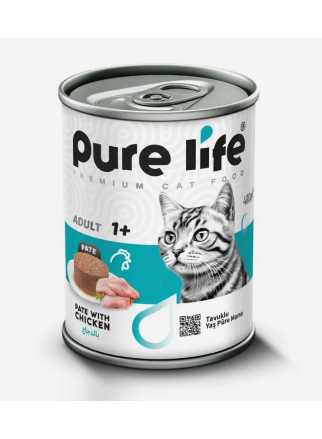 طعام القطط البالغ الممتاز من بيور لايف، بنكهة باتيه الدجاج اللذيذة، عبوة 400 غرام