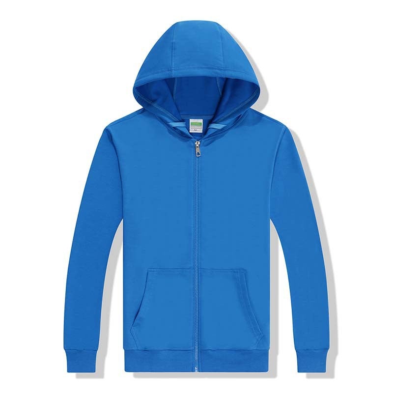 Summer spot blue no liner ordinary casual collarless hooded cotton three-dimensional patch bag zipper sweater wholesale printing Royal Blue  - Image 2