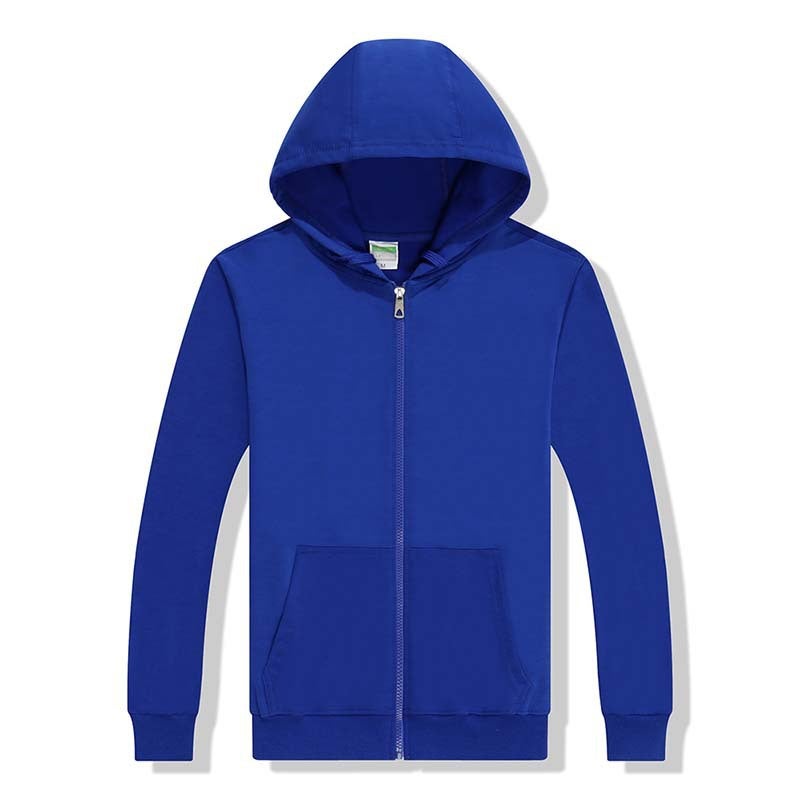 Summer spot blue no liner ordinary casual collarless hooded cotton three-dimensional patch bag zipper sweater wholesale printing Royal Blue  - Image 1