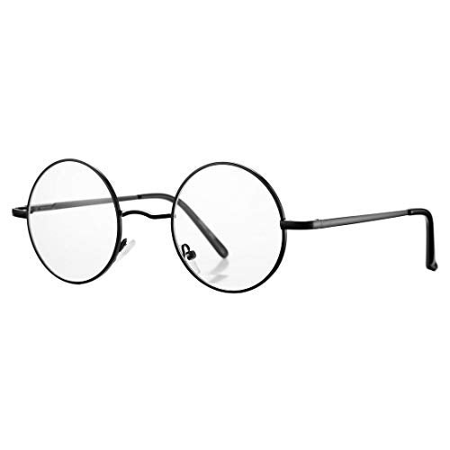 COASION Vintage Round Clear Glasses Small Metal Frame Non Prescription Lens Eyeglasses (Black) - Image 1