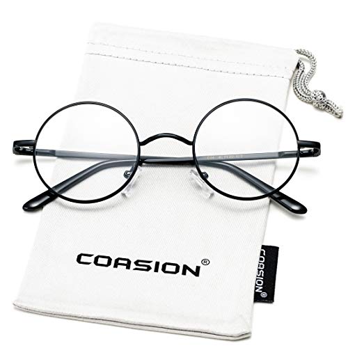 COASION Vintage Round Clear Glasses Small Metal Frame Non Prescription Lens Eyeglasses (Black) - Image 2