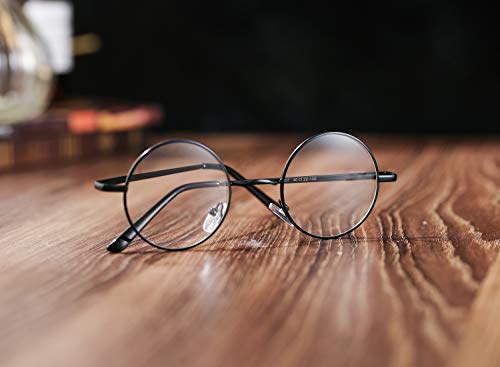 COASION Vintage Round Clear Glasses Small Metal Frame Non Prescription Lens Eyeglasses (Black) - Image 5