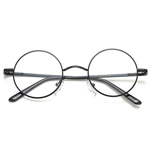COASION Vintage Round Clear Glasses Small Metal Frame Non Prescription Lens Eyeglasses (Black) - Image 3