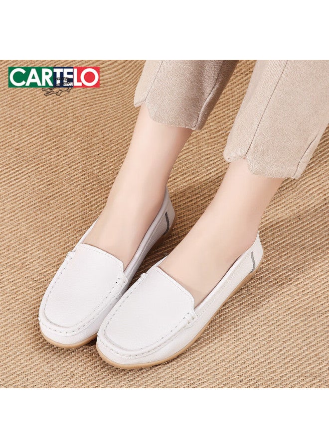 Cartelo Women's Shoes Mom Shoes Fashion Nurse Small Leather Shoes Women Soft Bottom Comfortable Single Shoes Women 1443 White 36 - Image 1
